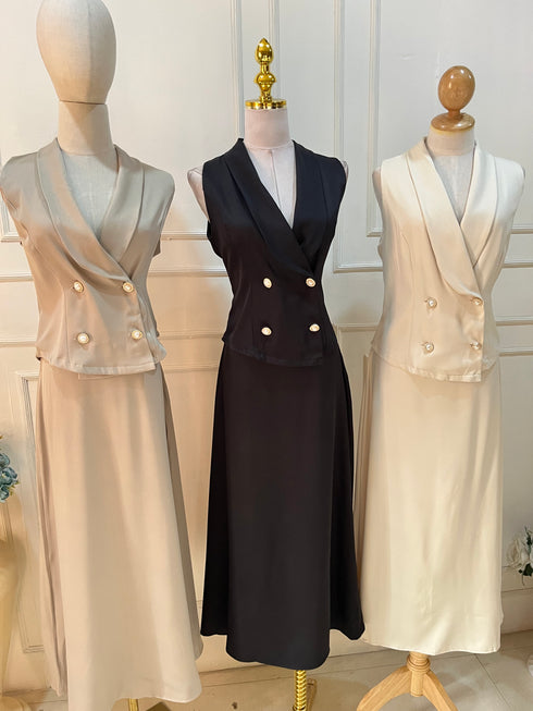 HELLO FASHION Collar Down Double Breasted Vest With Skirts